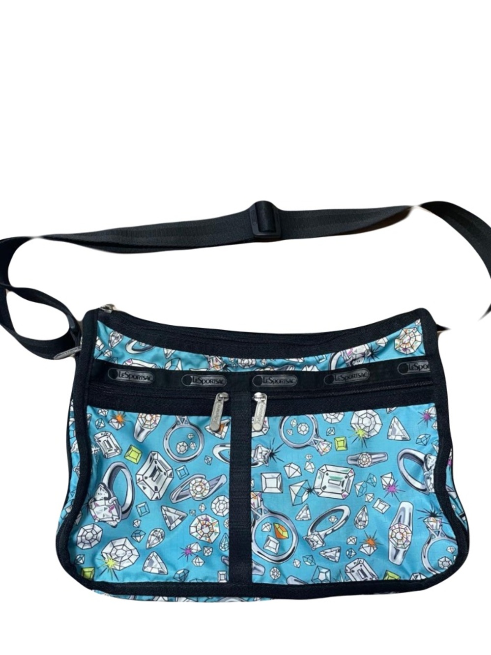 LeSportsac Turquoise Gem-Print Crossbody Bag with Black Trim